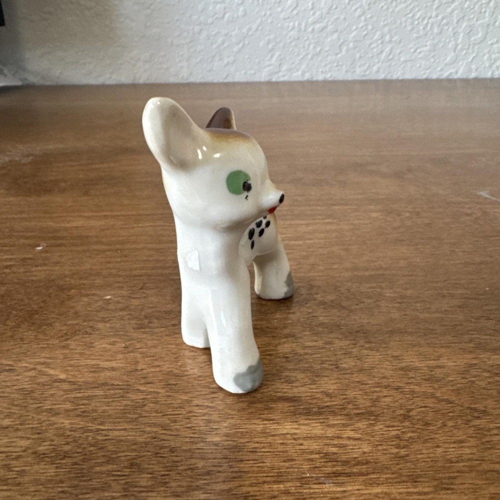 Vintage Glazed Porcelain Fawn Figure Trinket Made In Japan - Picture 6 of 8